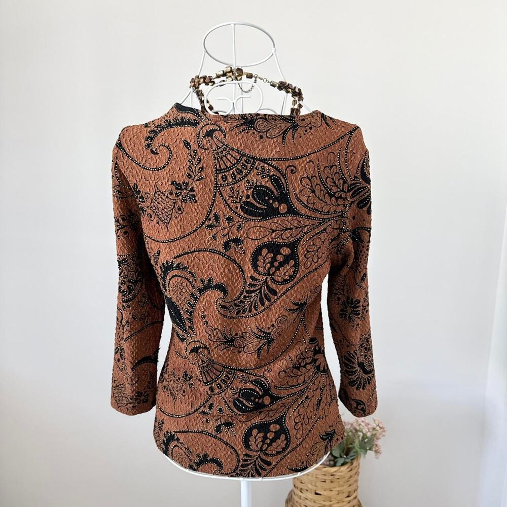 Gorgeous 90s vintage y2k brown rust & gold paisley long sleeve top - Picture 5 of 6